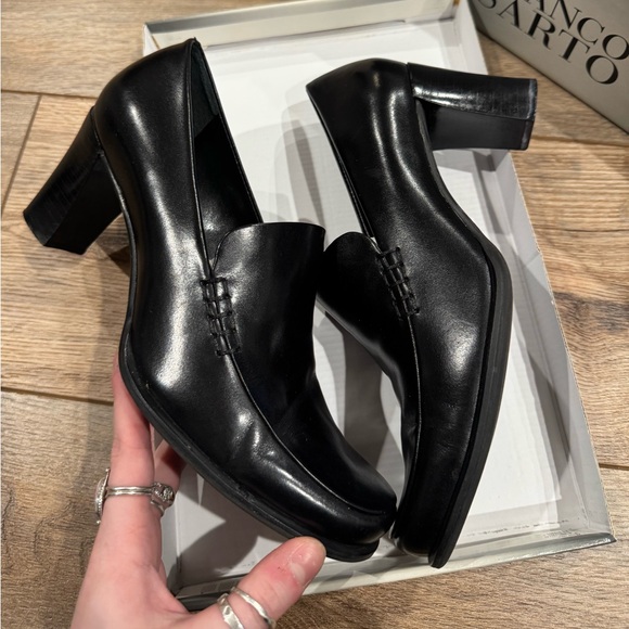 FRANCO SARTO Vintage Black Leather Block Heel Loafers | Size 6.5 - Picture 4 of 7